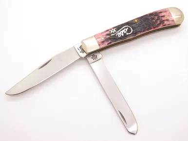 01 Case XX 6254 Trapper Cranberry Jigged Bone Silver Script Folding Pocket Knife