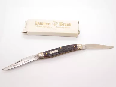 '02 Hammer Brand NY Walden 150th Limited Muskrat Brown Jigged Bone Folding Knife