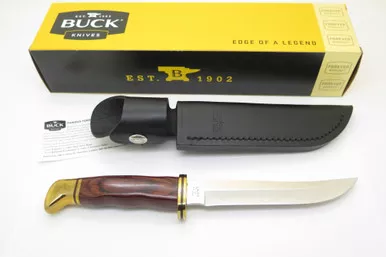 '05 Idaho Buck 121 Pathfinder Fisherman Cocobolo Brass Fixed Blade Hunting Knife