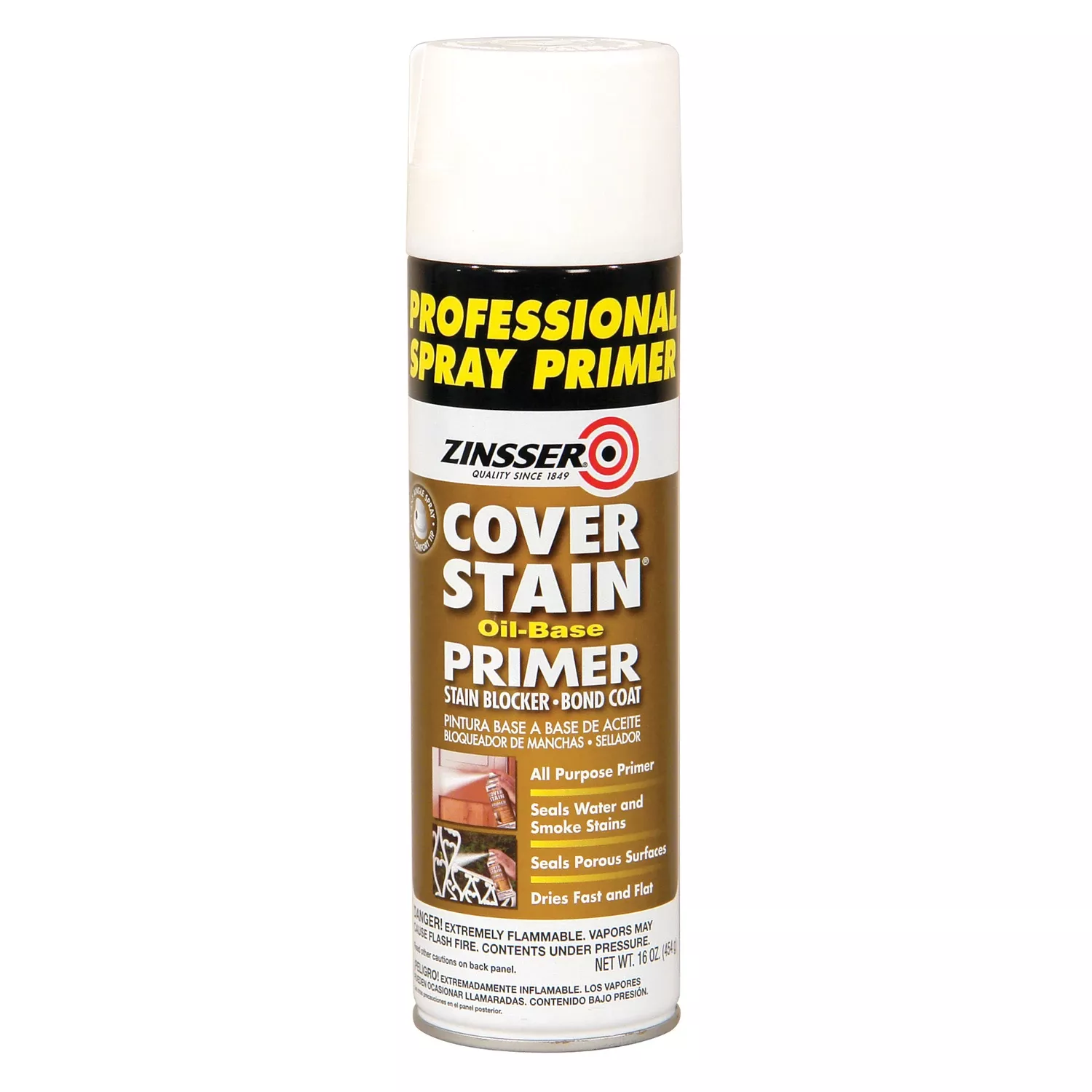Cover Stain White Flat Oil-based Alkyd Spray Primer And Sealer 16 Oz