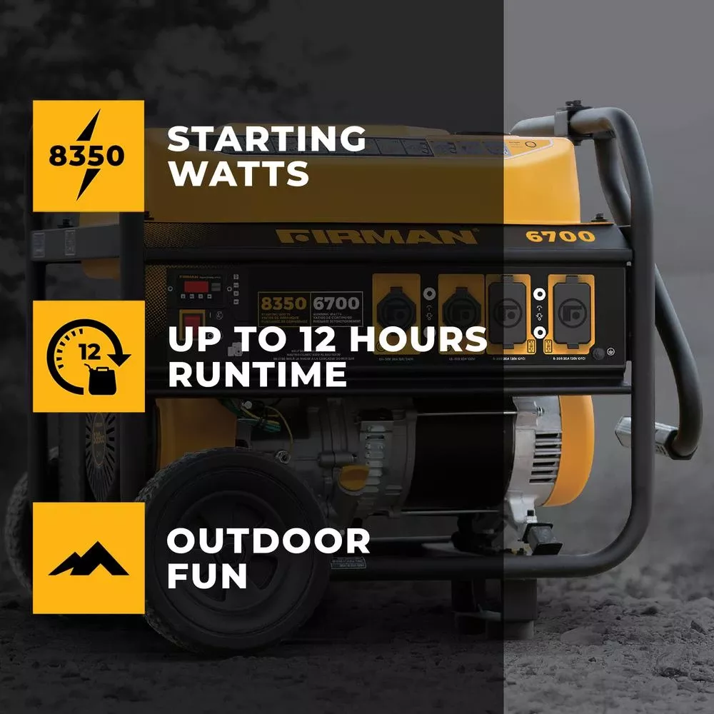 Portable Generator, Recoil Start, 30 Amps, 120/240-volts, 8350/6700-watts