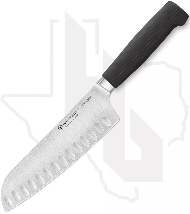 Wusthof Partner 7 in. Santoku 1061831317 - Black Polymer, Hollow Edge