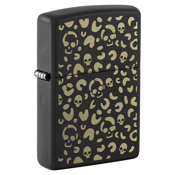 Zippo Matte Black Skull Leoprad Print Lighter