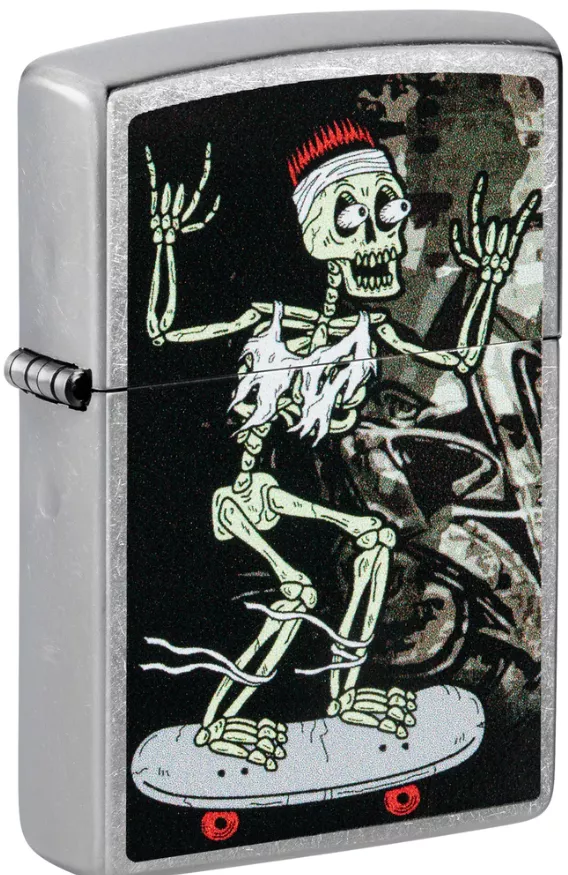 Zippo Skeleton Skateboard Chrome Lighter