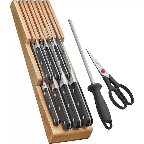 Zwilling Pro 10pc Block Set w/ Beechwood In-Drawer Knife Tray